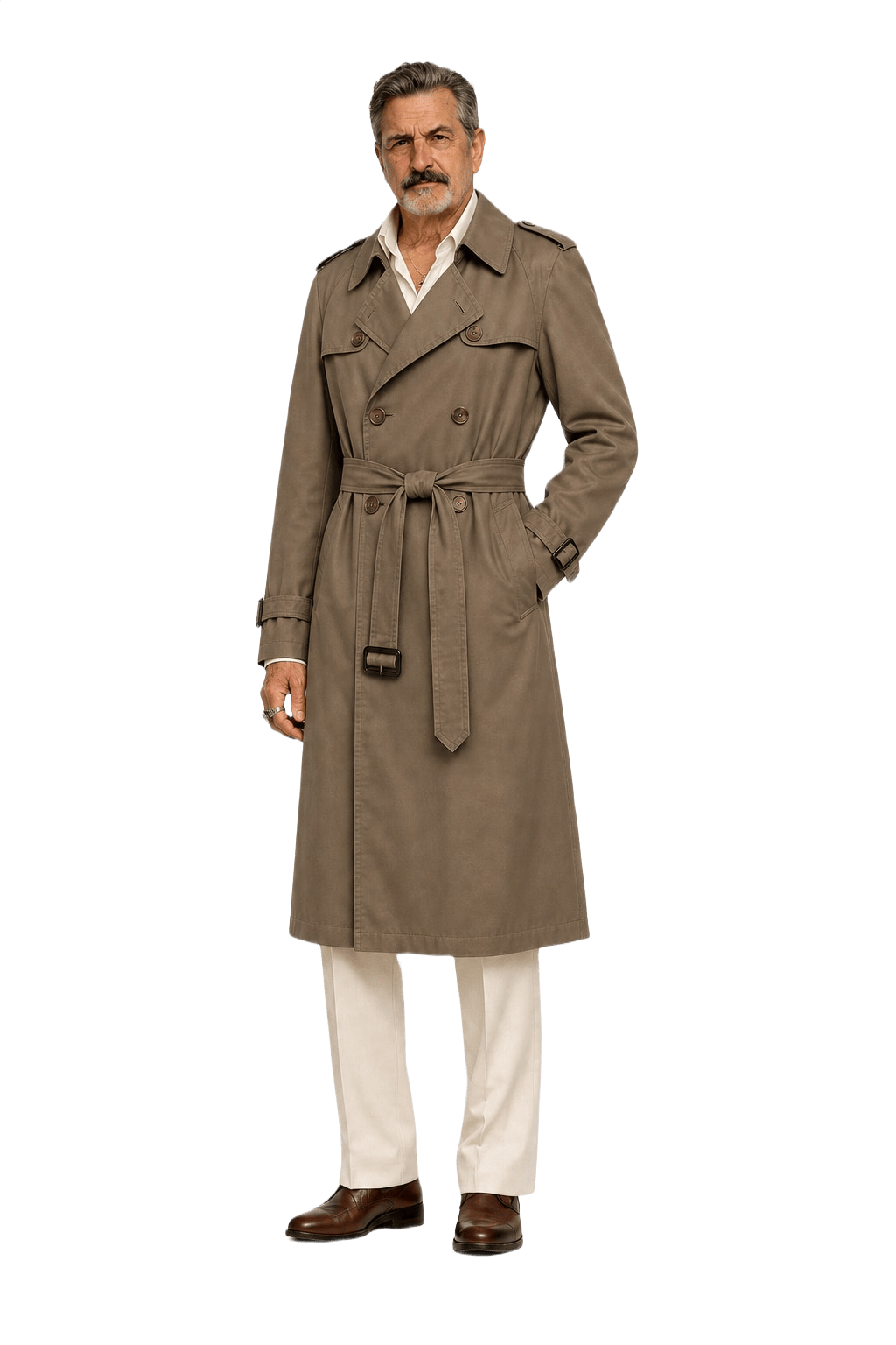 1980s Tan Cotton Blend Trench Coat - Model