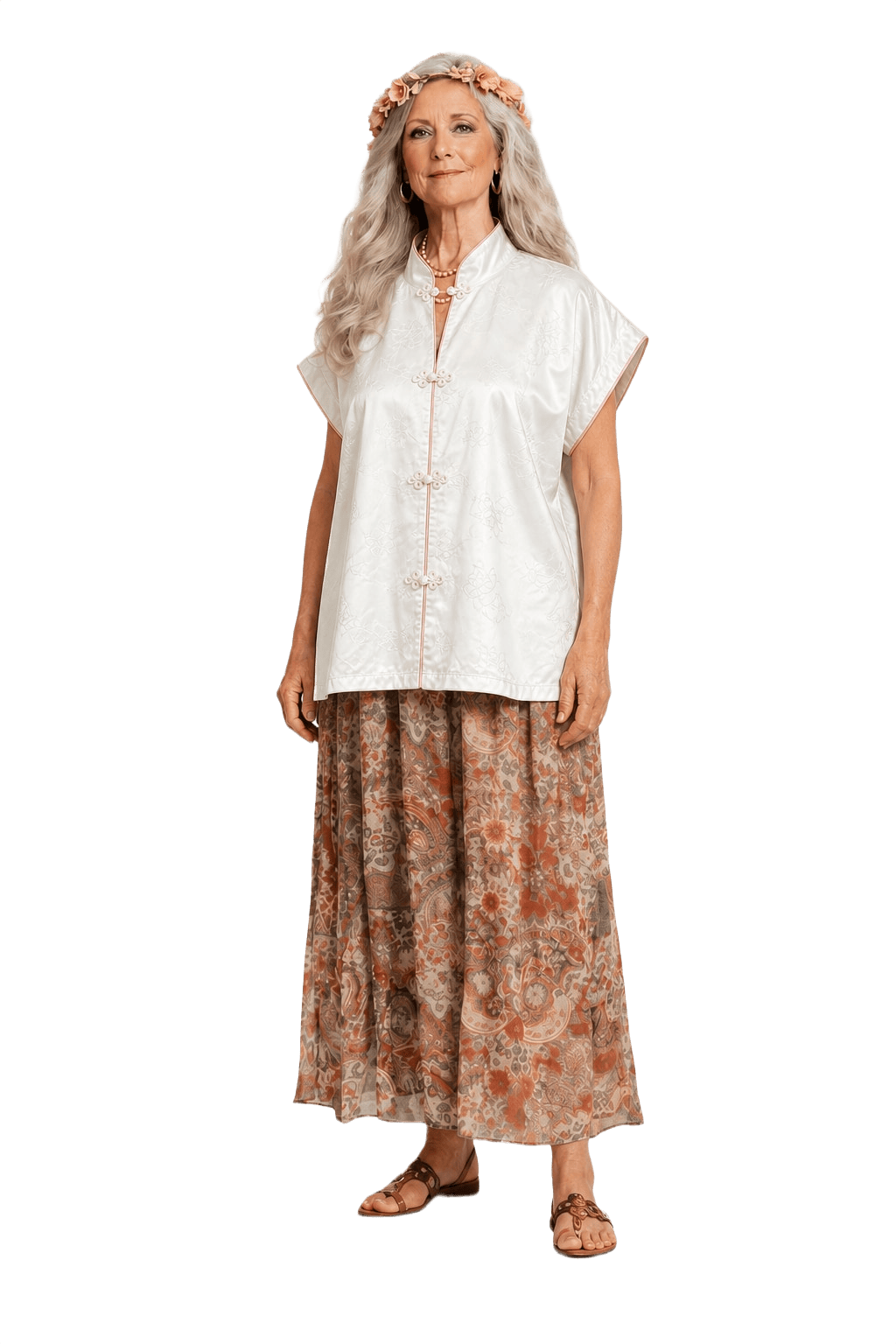 1970s Cream White Silk Blouse - Model