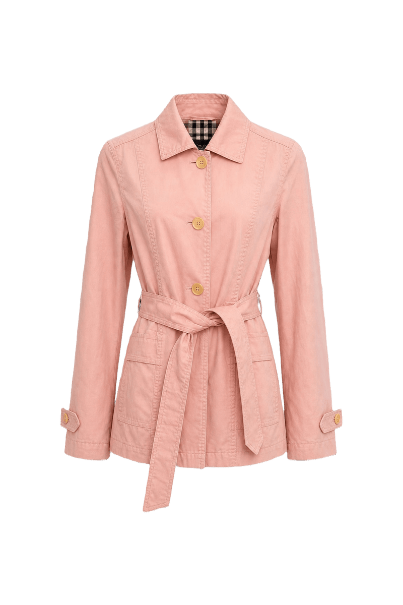 1990s Pastel Pink Cotton Trench Coat - Front View