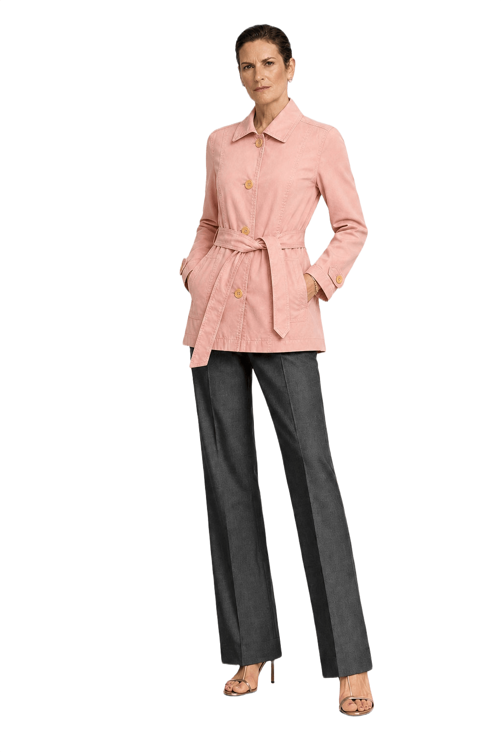 1990s Pastel Pink Cotton Trench Coat - Model