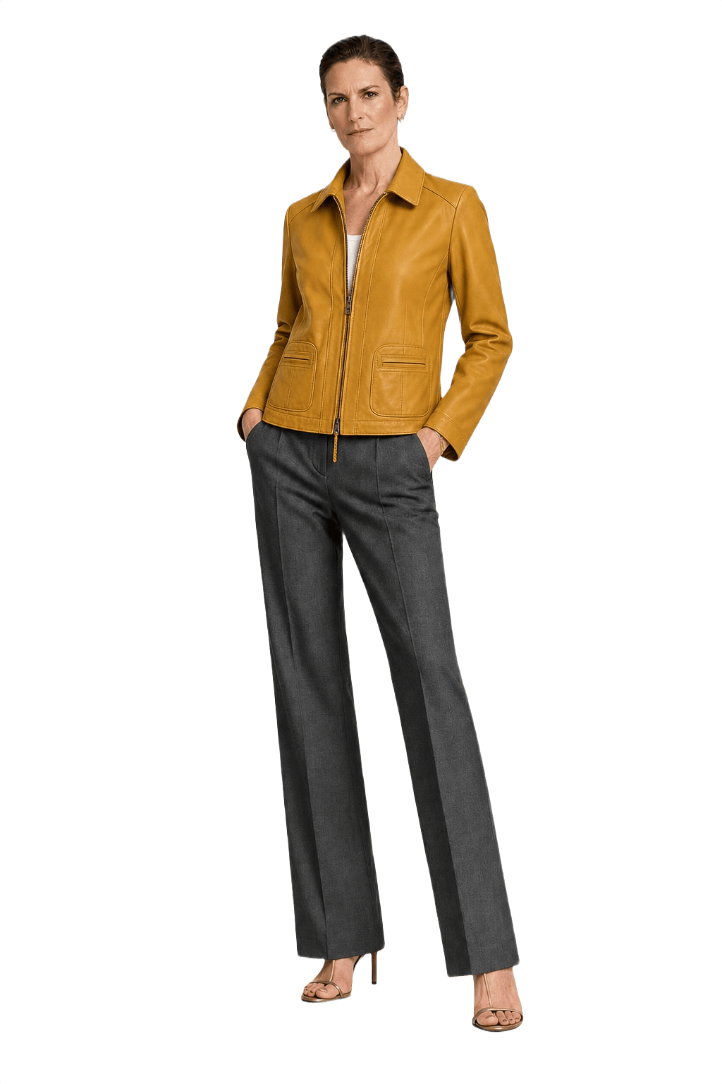 1990s Mustard Yellow Leather Jacket - Model