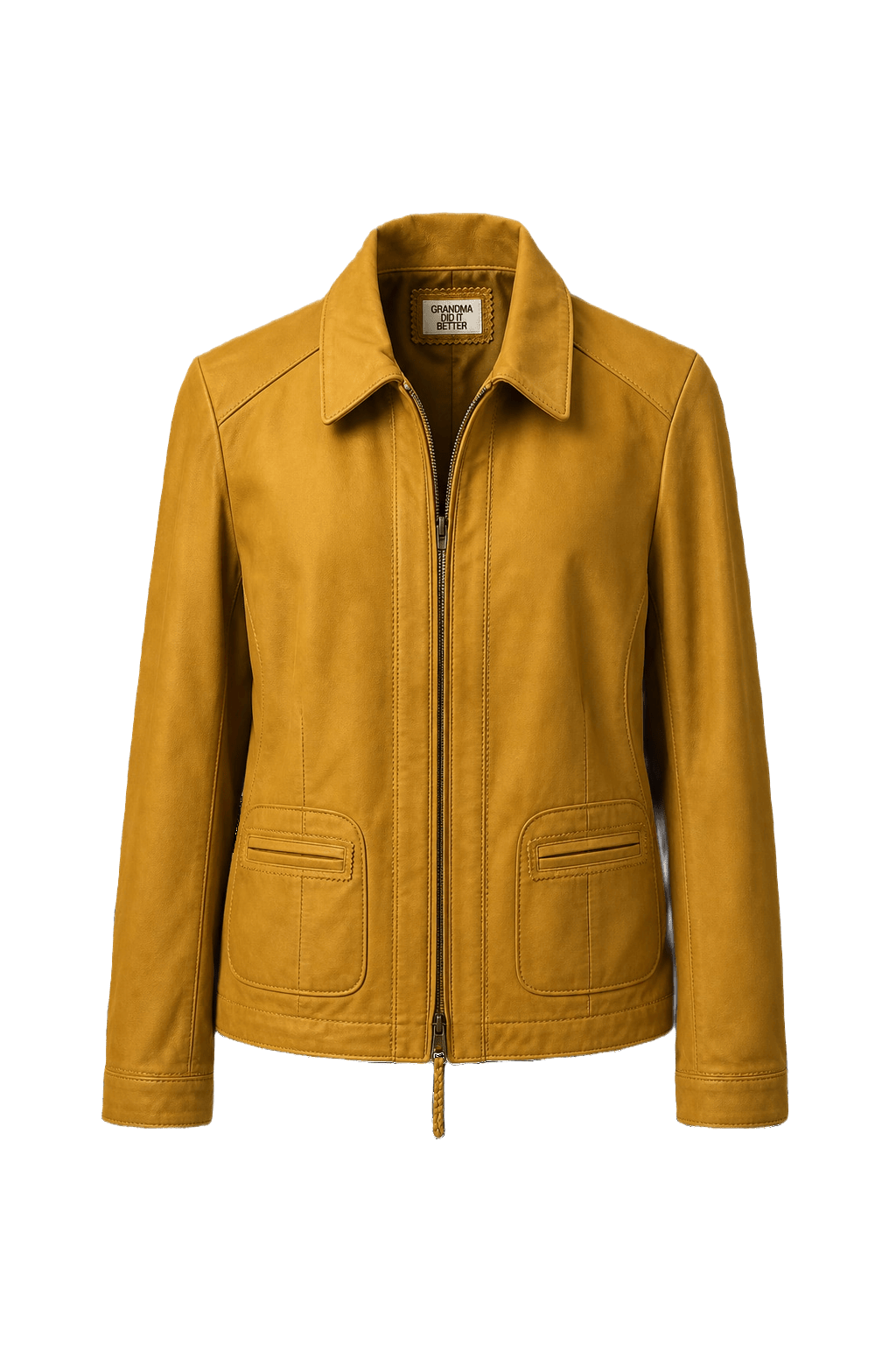 1990s Mustard Yellow Leather Jacket - Front View
