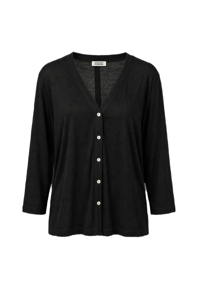 1990s Black Wool Blend Cardigan - Front View