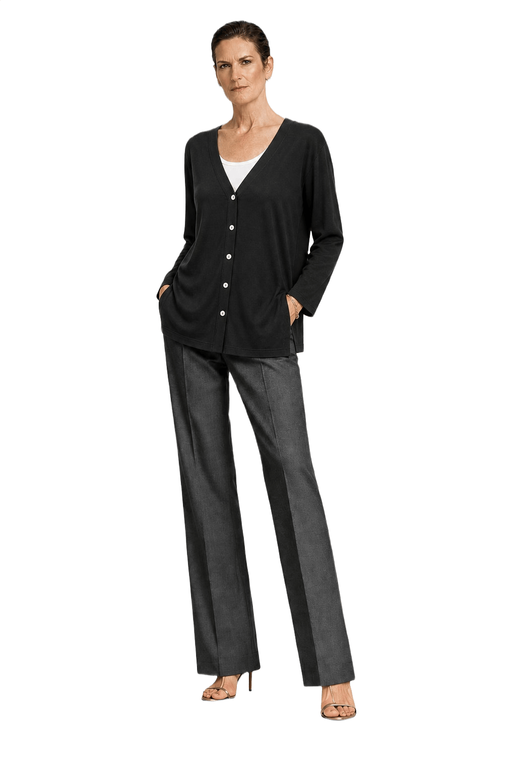 1990s Black Wool Blend Cardigan - Model