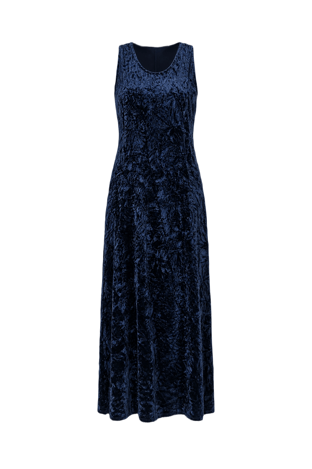 1990s Navy Blue Velvet Dress - Front View