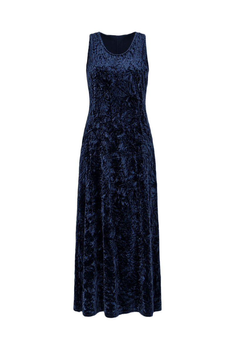 1990s Navy Blue Velvet Dress - Front View