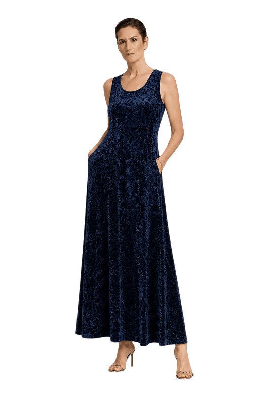 1990s Navy Blue Velvet Dress - Model