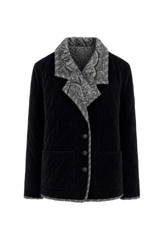 1980s Black Velvet Jacket - Front View