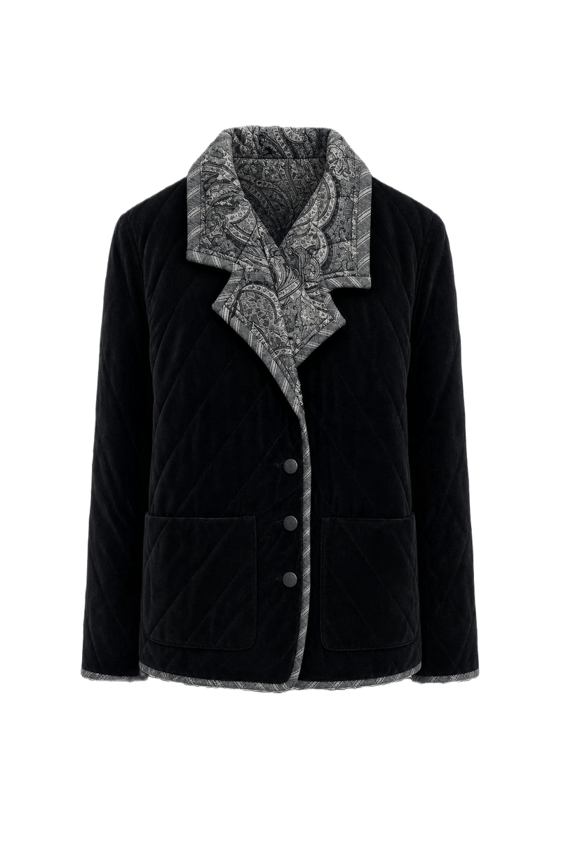 1980s Black Velvet Jacket - Front View
