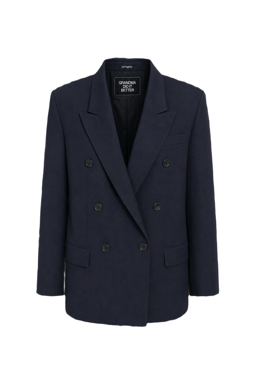 1990s Navy Blue Wool Blend Blazer - Front View