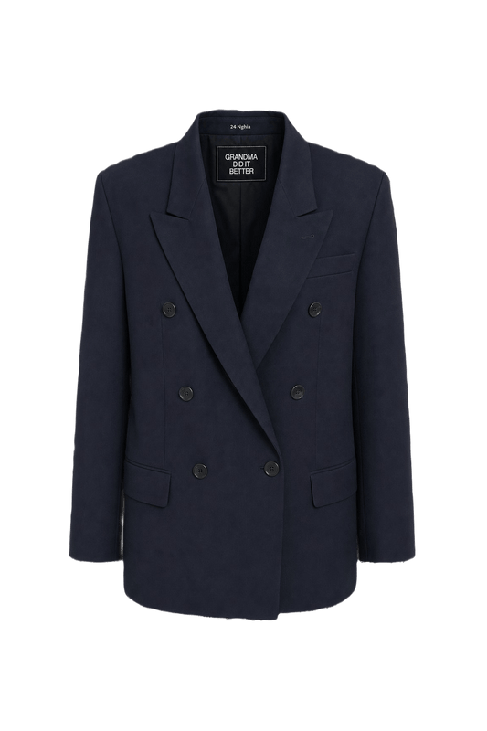 1990s Navy Blue Wool Blend Blazer - Front View
