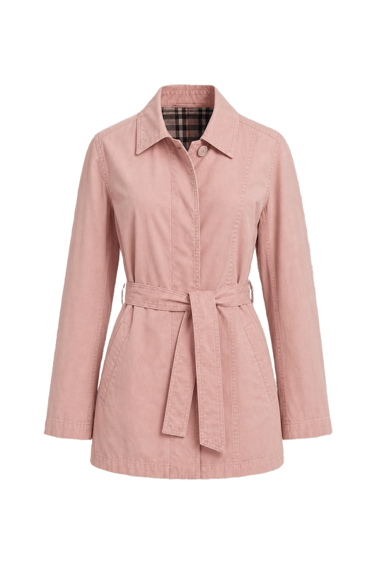 1970s Light Pink Cotton Blend Trench Coat - Front View