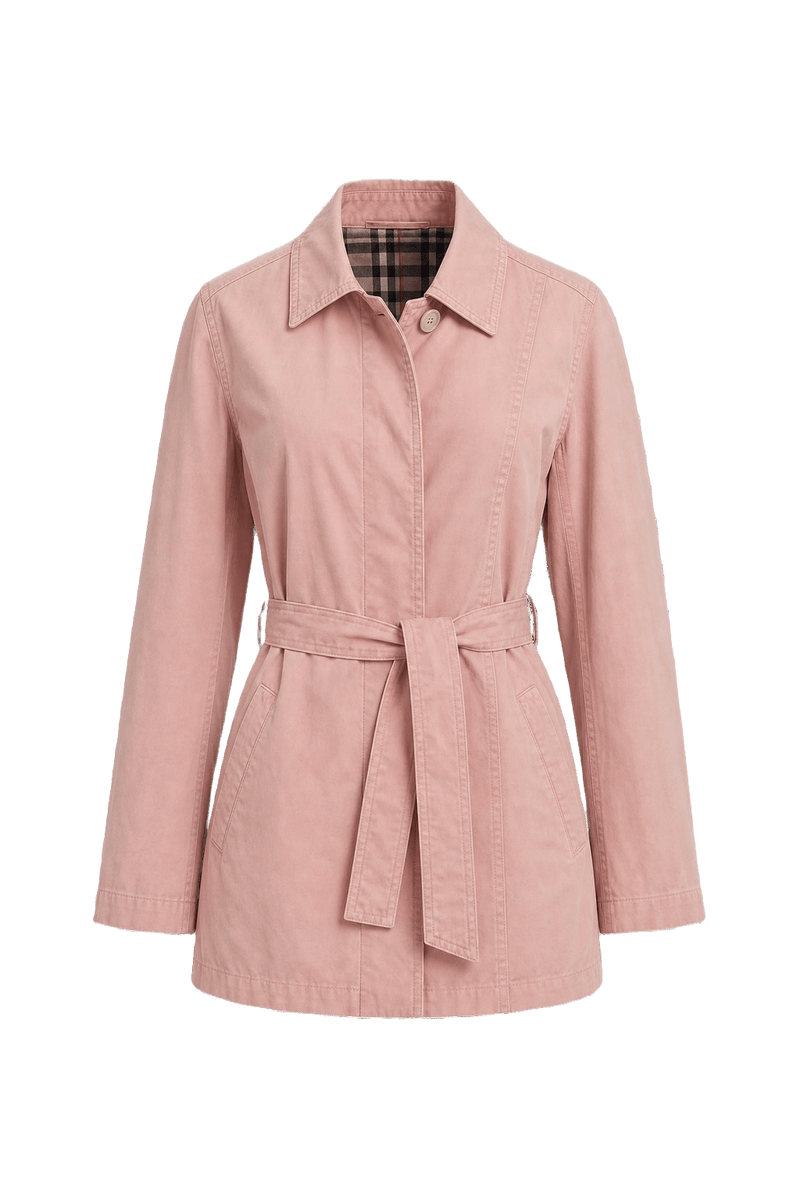 1970s Light Pink Cotton Blend Trench Coat - Front View