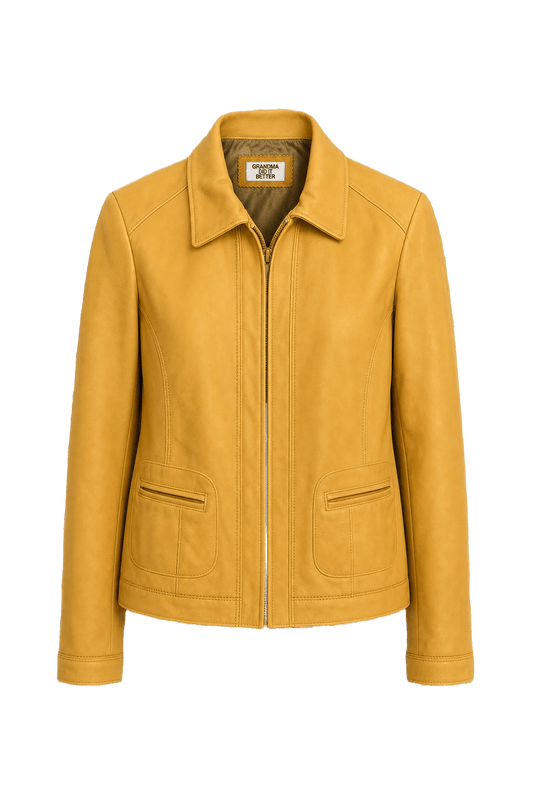 1990s Mustard Yellow Leather Jacket - Front View