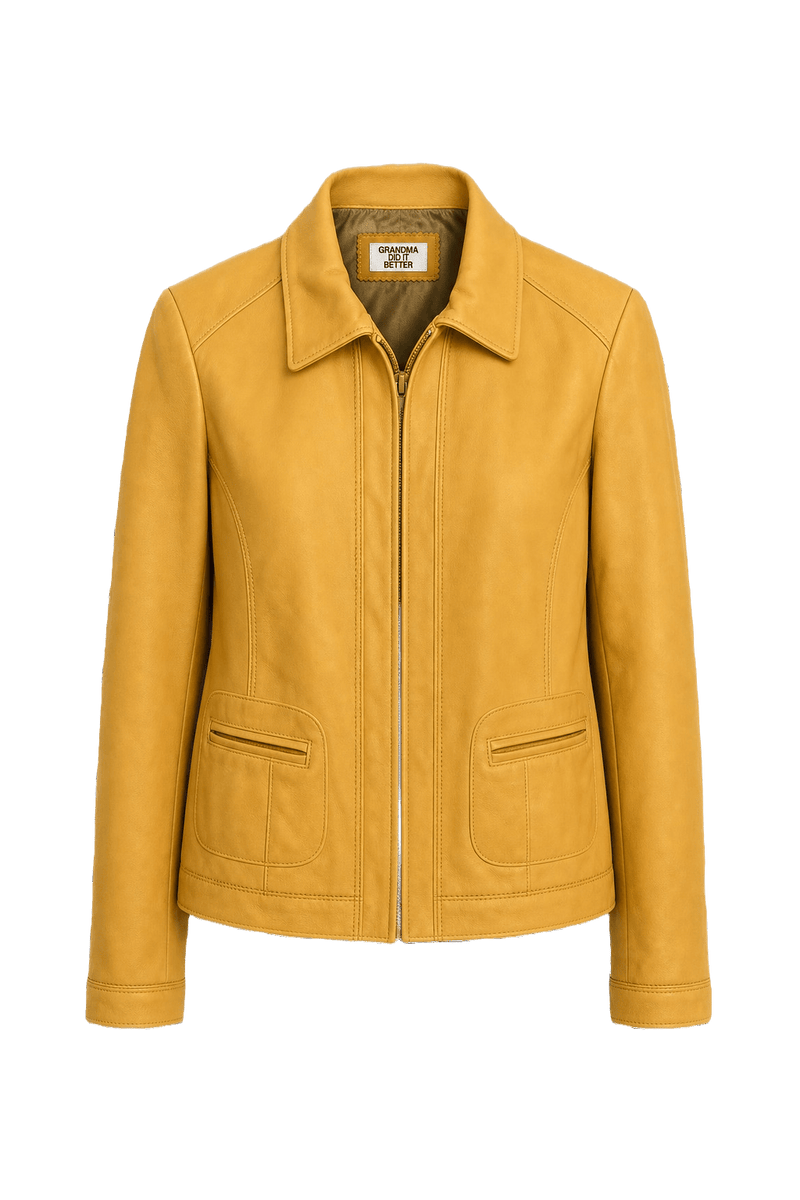 1990s Mustard Yellow Leather Jacket - Front View