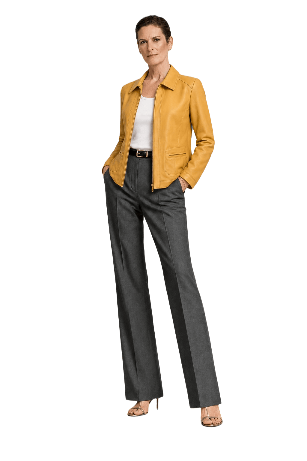 1990s Mustard Yellow Leather Jacket - Model