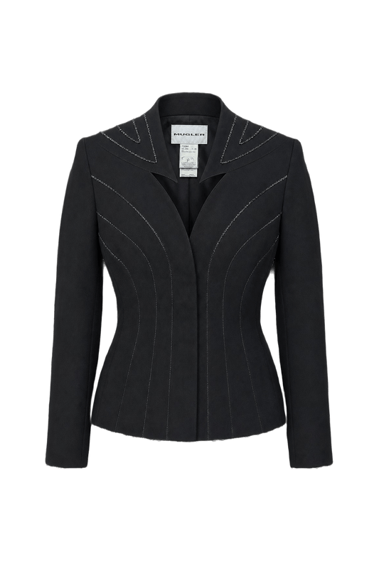 1990s Black Wool Blend Blazer - Front View