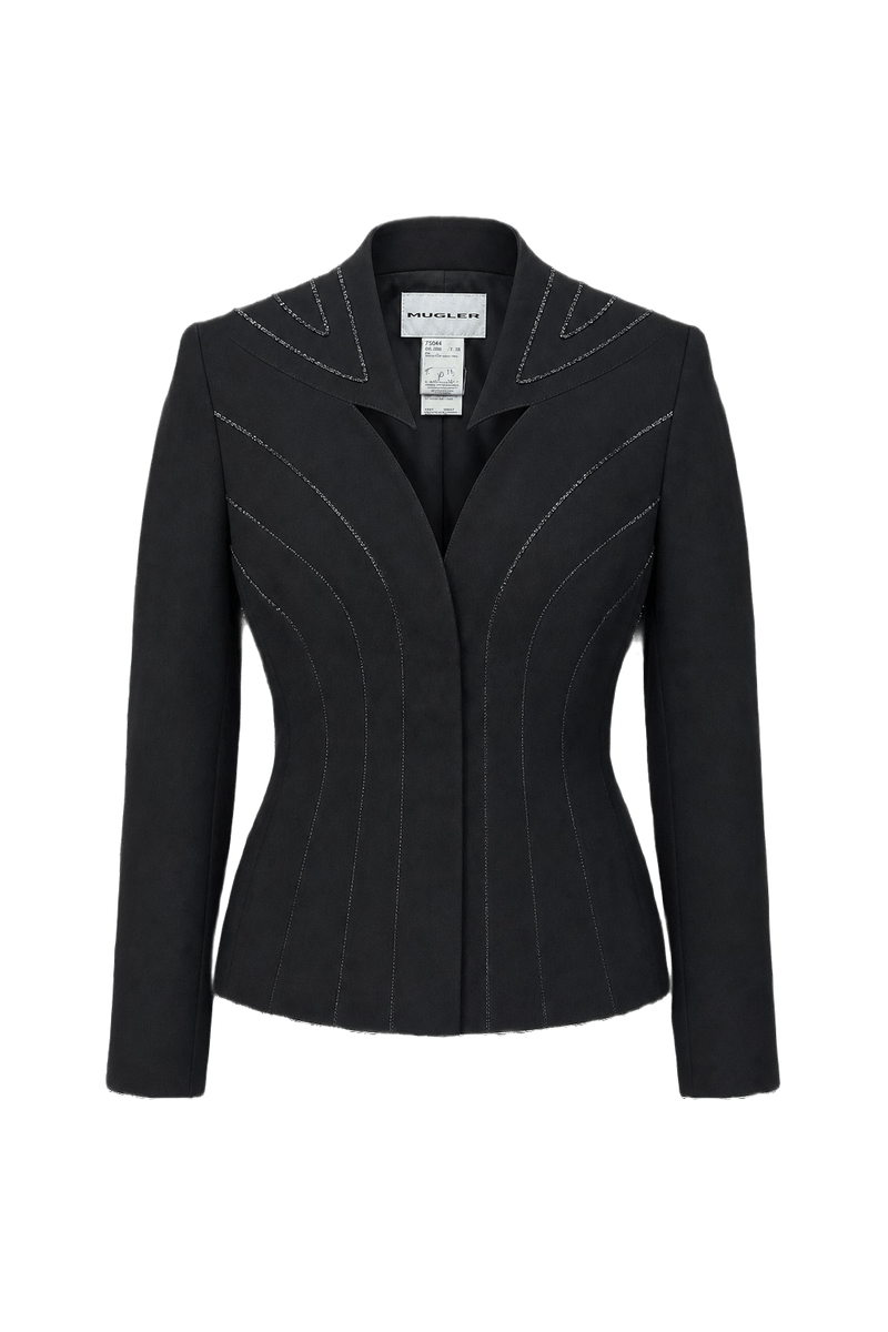 1990s Black Wool Blend Blazer - Front View