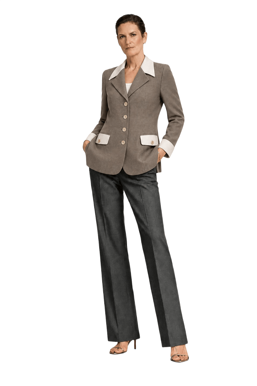 1990s Taupe Wool Blend Blazer - Model