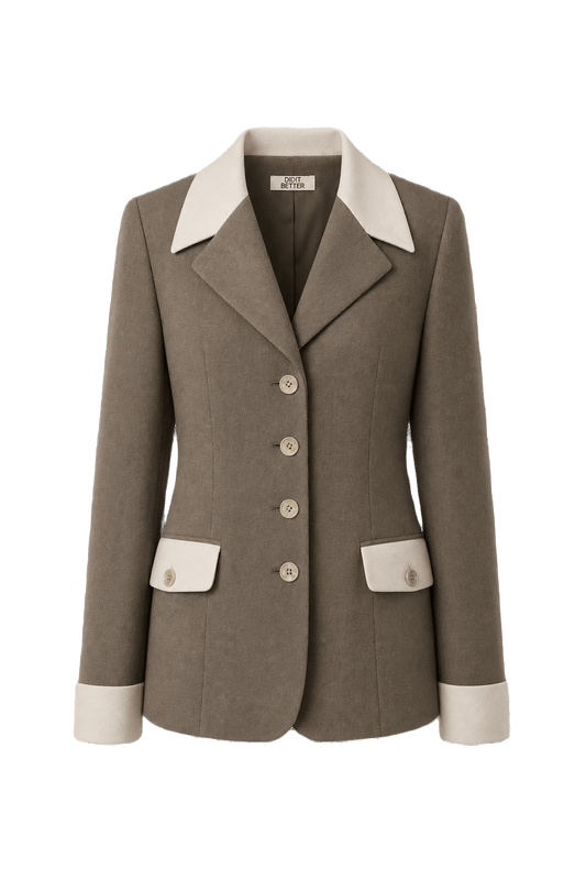 1990s Taupe Wool Blend Blazer - Front View