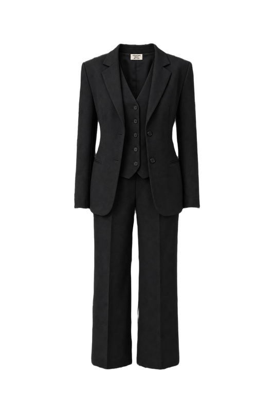 1990s Black Wool Blend 2-piece Suit - Front View
