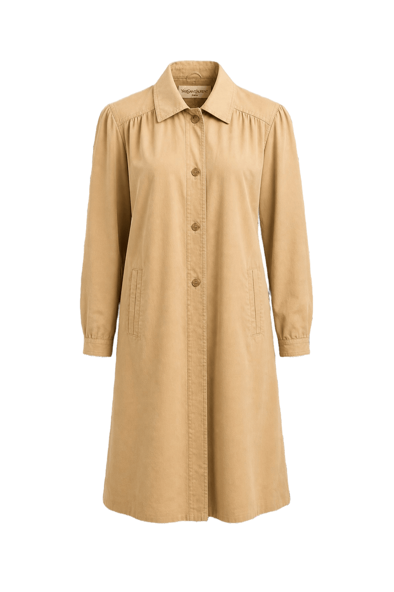 1970s Beige Cotton Blend Trench Coat - Front View