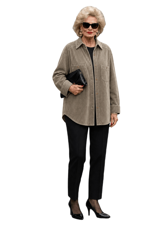 1990s Taupe Suede Shirt Jacket - Model