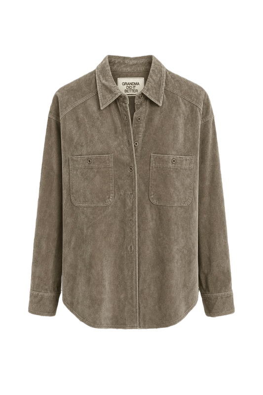 1990s Taupe Suede Shirt Jacket - Front View
