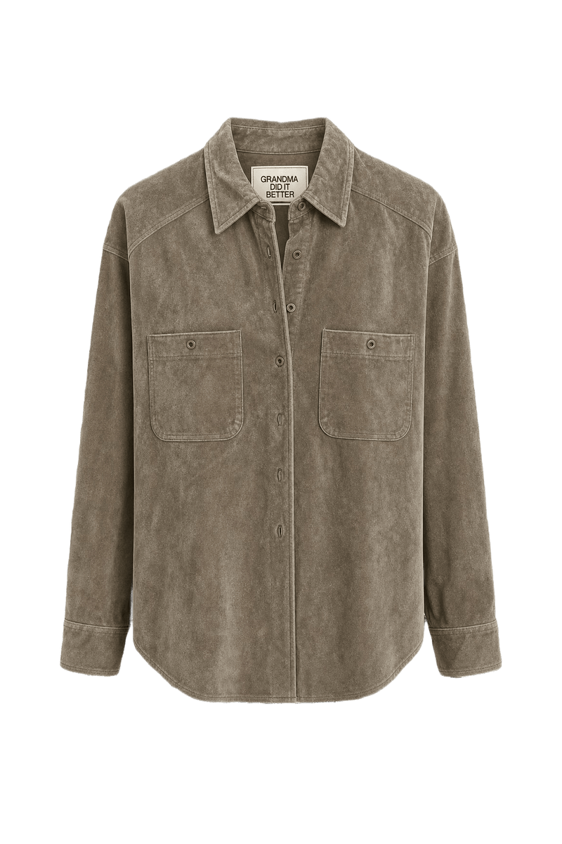 1990s Taupe Suede Shirt Jacket - Front View