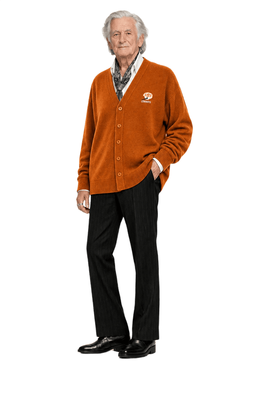 1970s Burnt Orange Wool Blend Cardigan - Model
