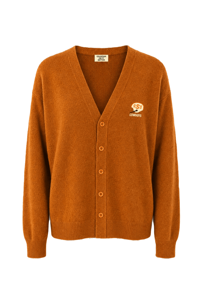 1970s Burnt Orange Wool Blend Cardigan - Front View