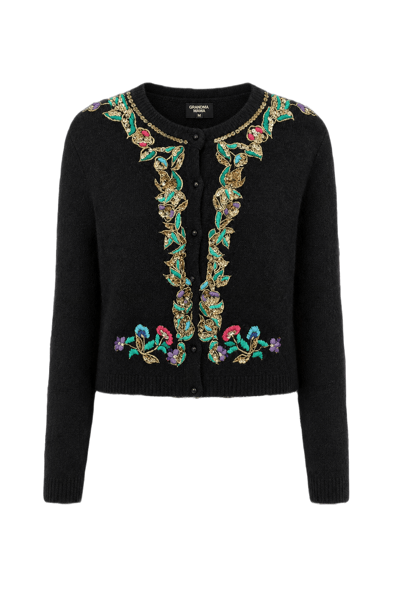 1980s Black Wool Blend Cardigan - Front View