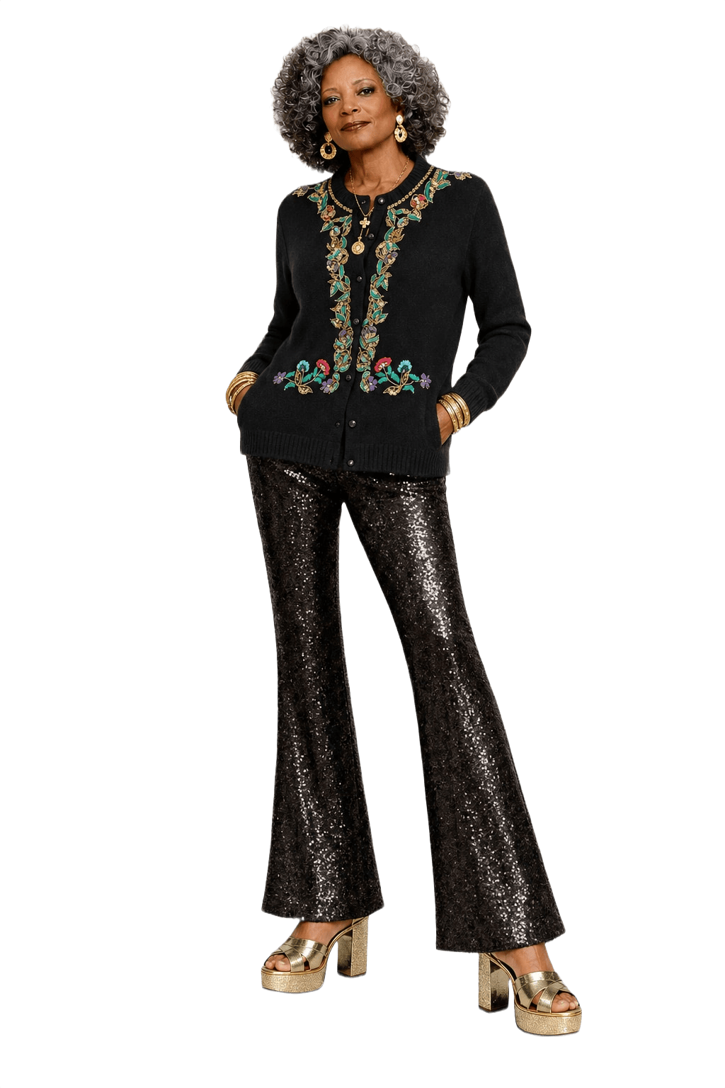 1980s Black Wool Blend Cardigan - Model