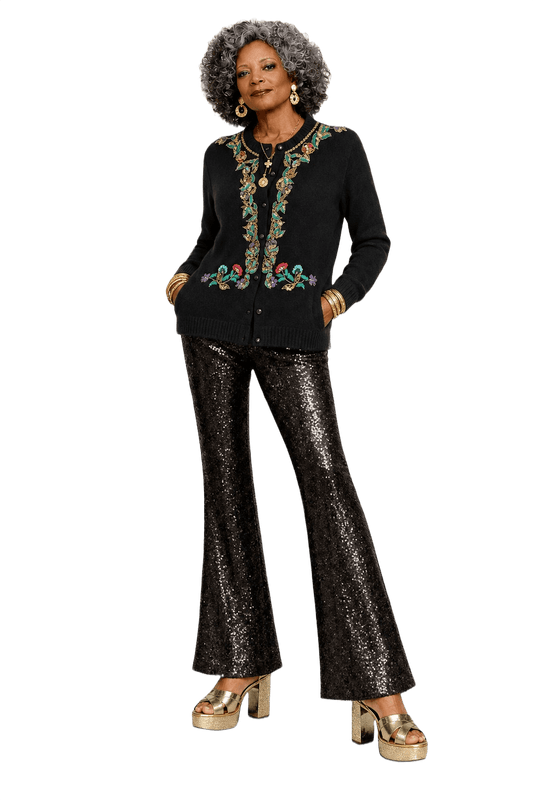 1980s Black Wool Blend Cardigan - Model