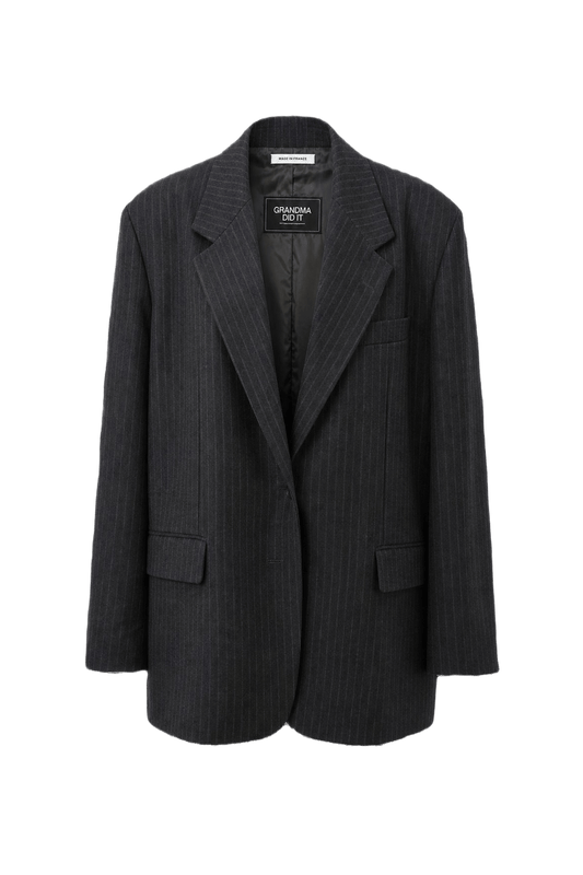 1990s Charcoal Grey Wool Blazer - Front View