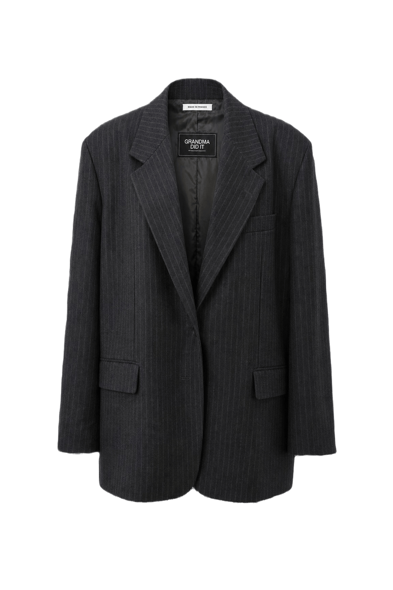 1990s Charcoal Grey Wool Blazer - Front View