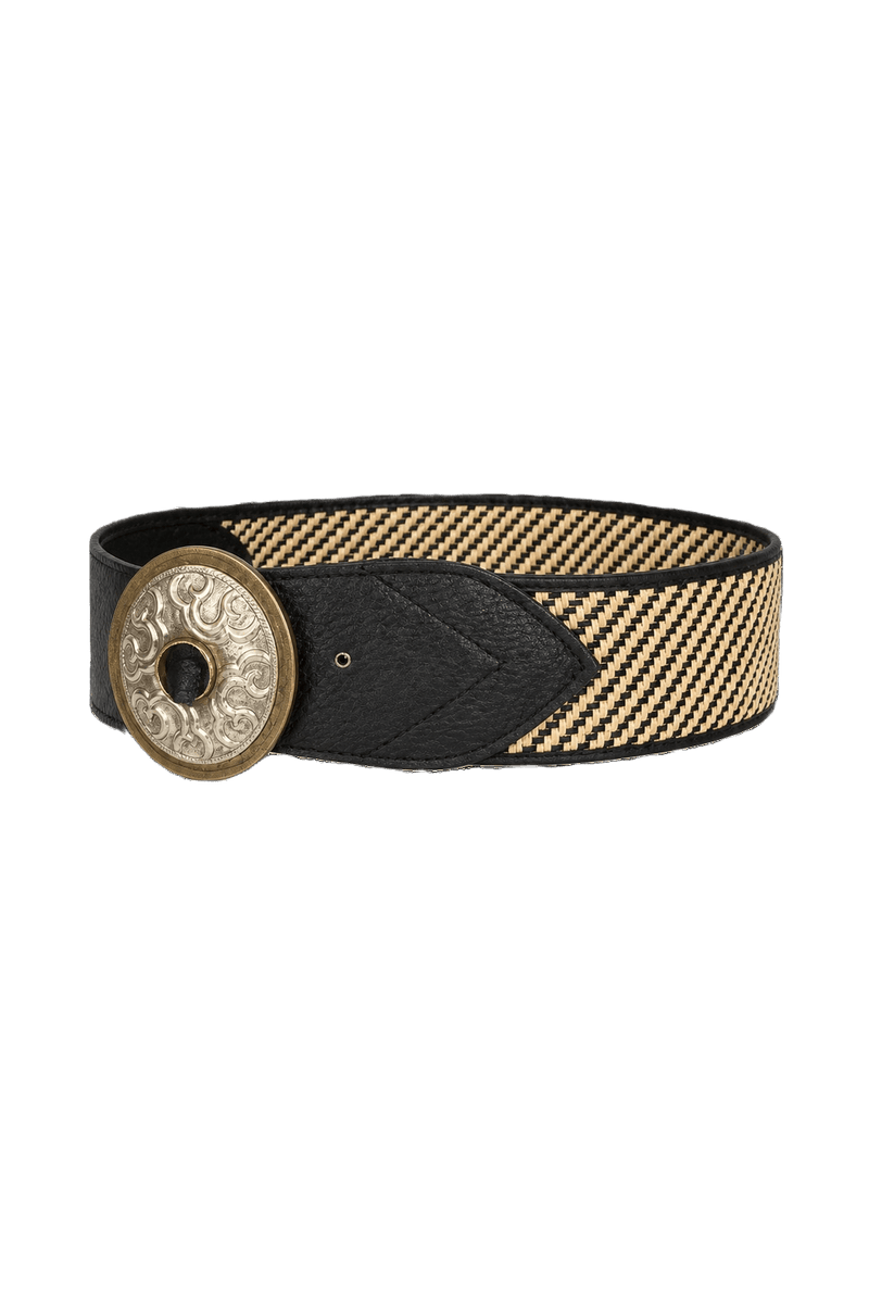 1980s Black Leather Belt - Front View