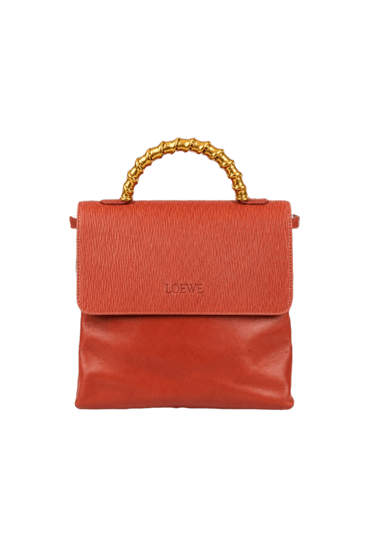 1980s Burnt Orange Leather Handbag - Front View