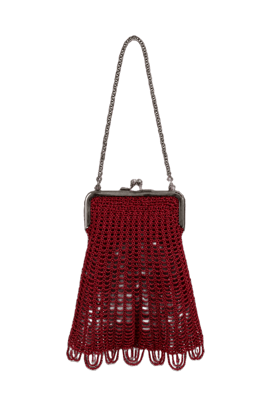 1970s Burgundy Red Crochet Bag - Front View