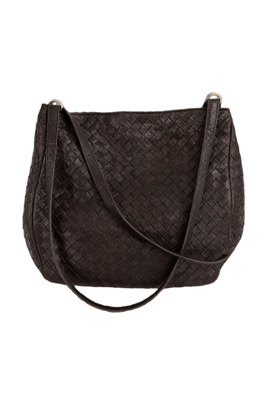 1980s Dark Brown Woven Leather Bag - Front View
