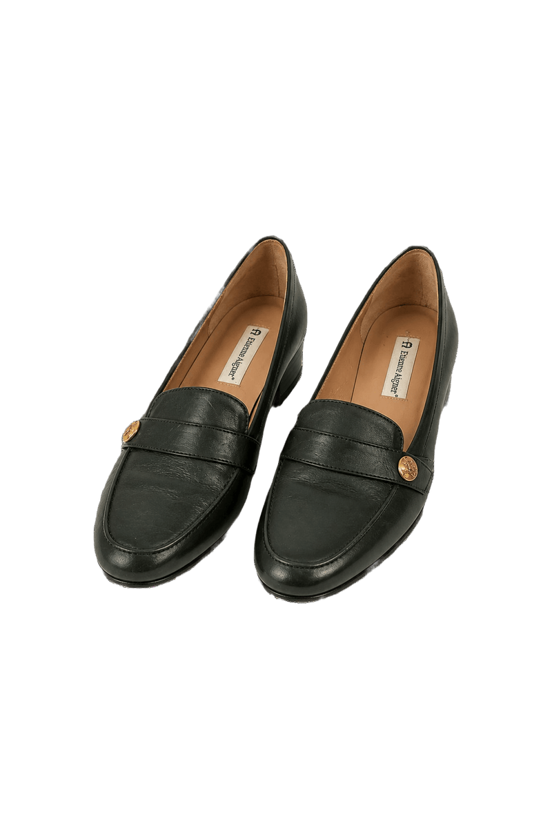 1980s Dark Green Leather Shoes - Front View