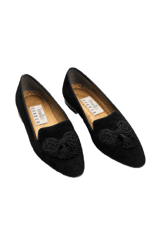 1980s Black Suede Shoes - Front View