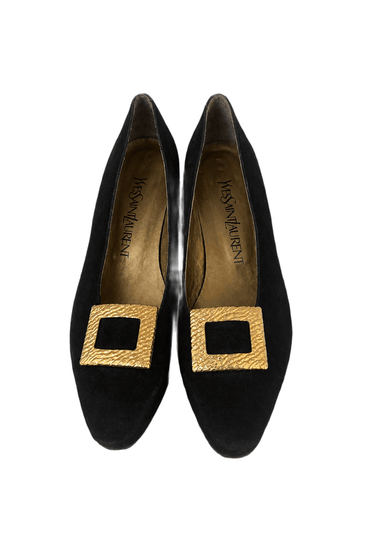 1980s Black Suede Shoes - Front View