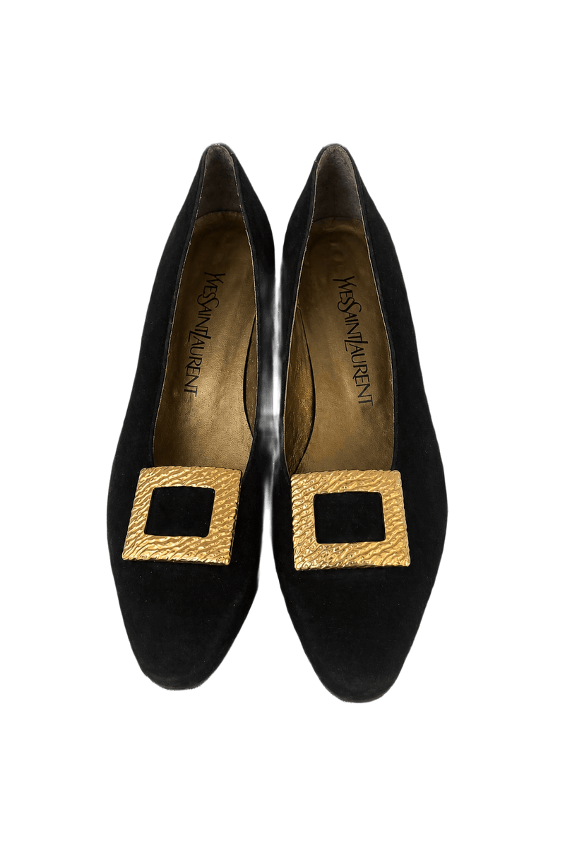 1980s Black Suede Shoes - Front View
