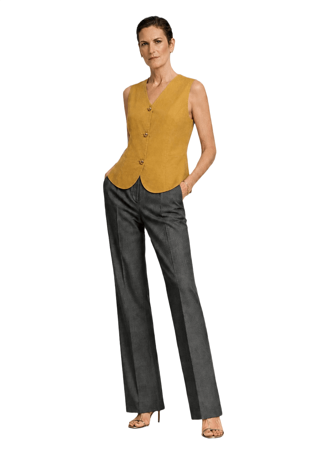 1990s Mustard Yellow Linen Vest - Model