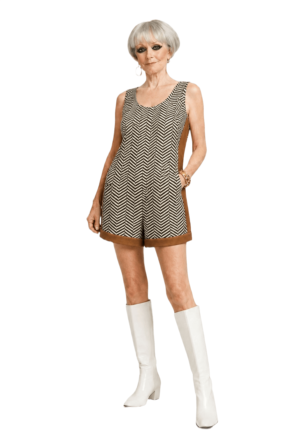1960s Brown Synthetic Blend Romper - Model