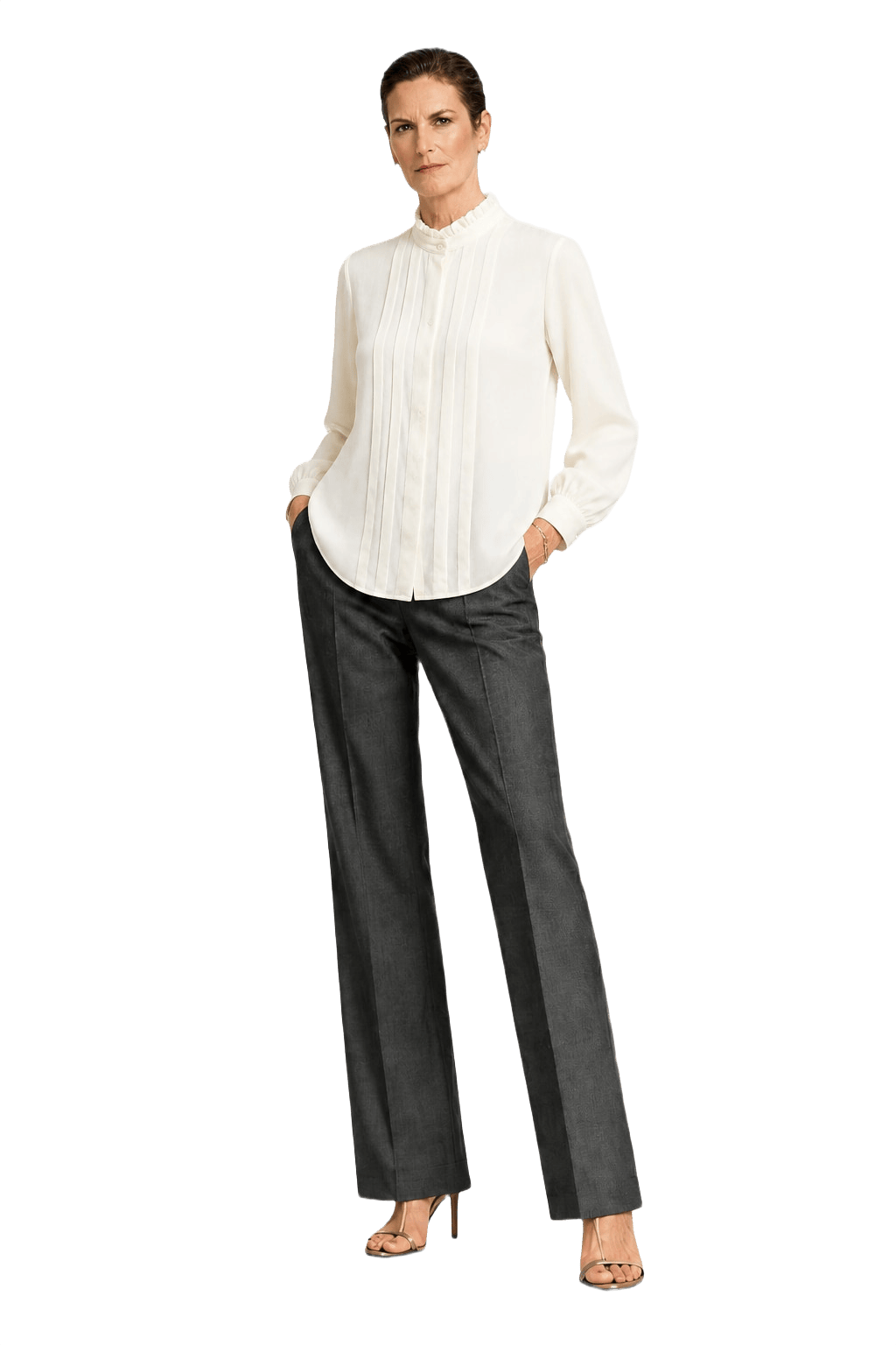 1990s Cream Polyester Blouse - Model