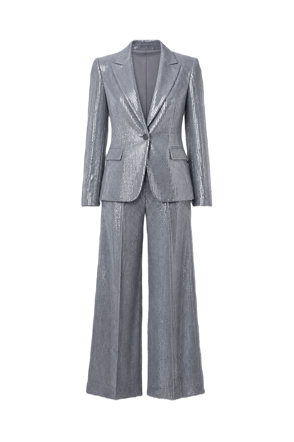 1990s Silver Polyester 2-piece Suit - Front View