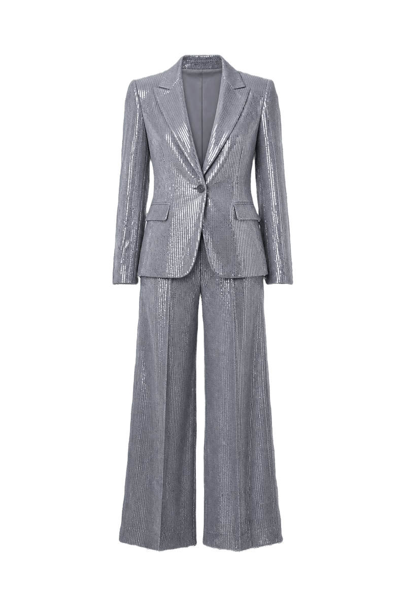 1990s Silver Polyester 2-piece Suit - Front View