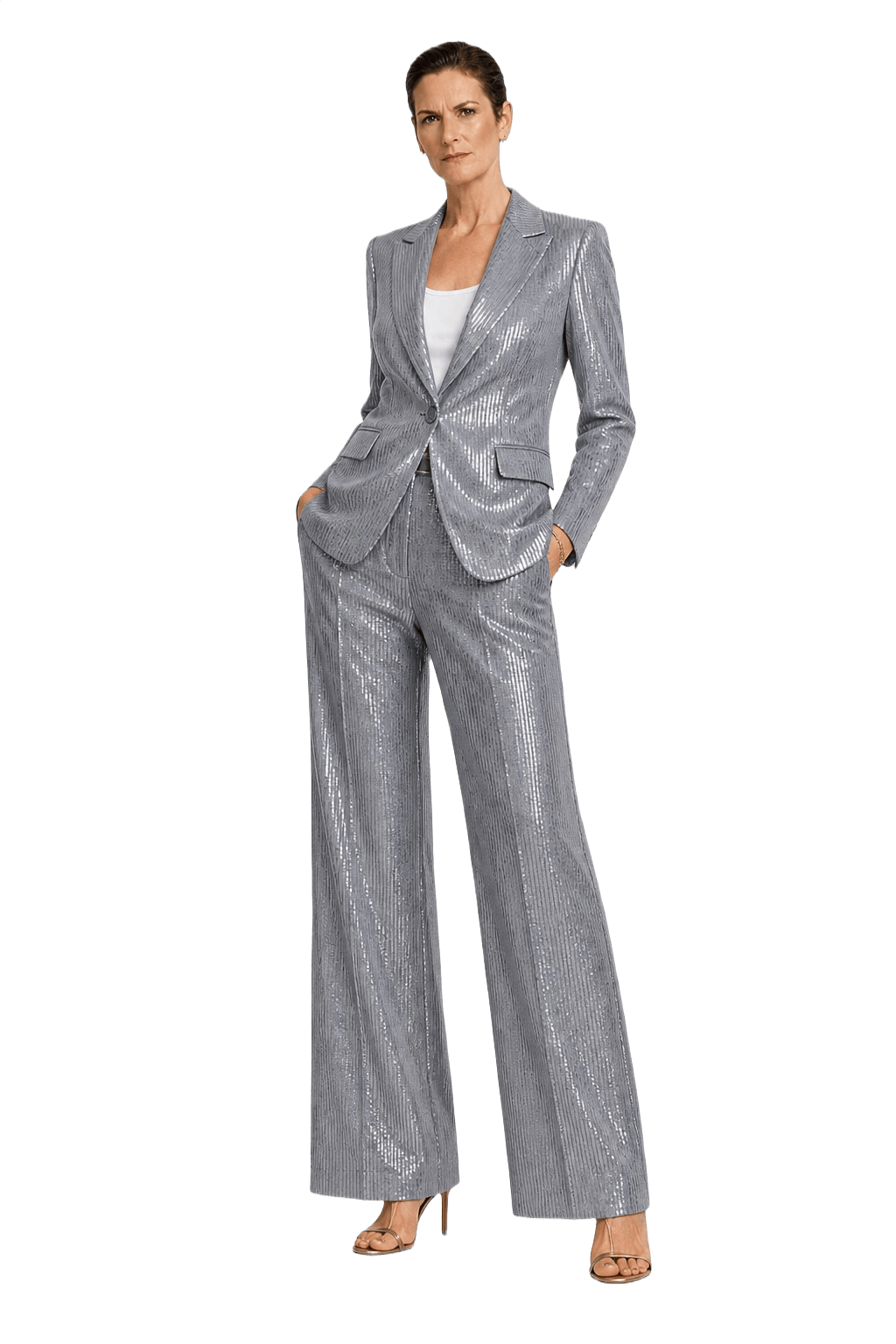 1990s Silver Polyester 2-piece Suit - Model